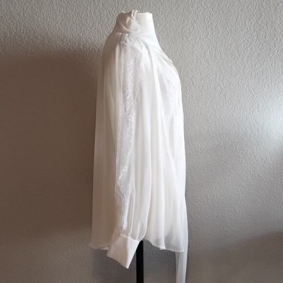 Lane Bryant NEW W/Tags Tie Neck Ivory Chiffon Blouse Lace Inset Slit Back 14/16 - Picture 9 of 16